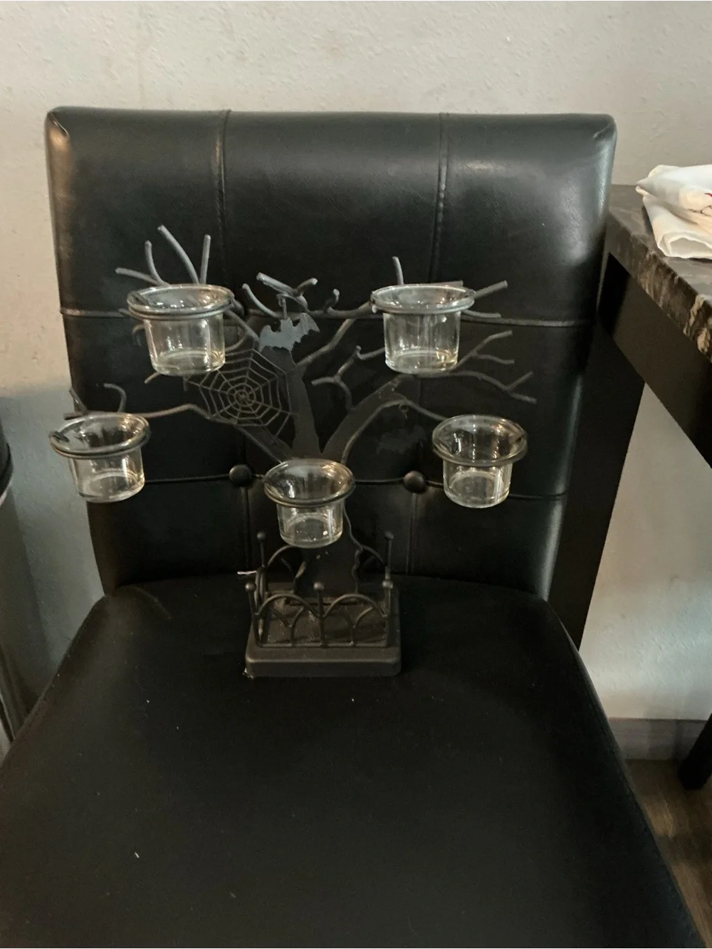 Black Metal Tree Tea Light Holder with Glass Cups - Home Accents